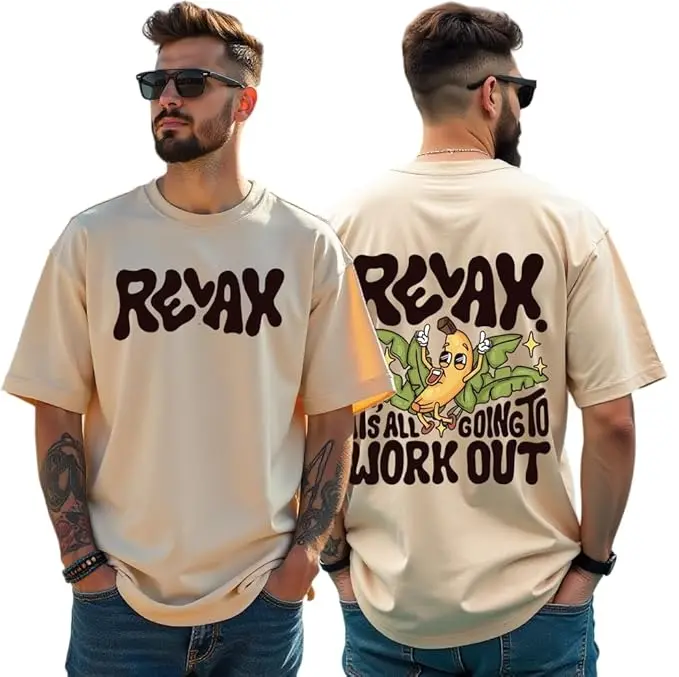 RodZen Men's Cotton Round Neck Printed Oversized Loose Fit T-Shirt