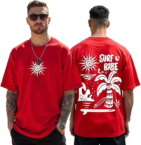 RodZen Oversized | Loose Fit | Half Sleeves Cotton Blend Round Neck Back Printed T-Shirt for Men