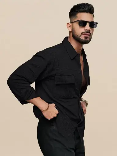 IndoPrimo Men's Regular Fit Fancy Double Pocket Casual Shirt for Men Full Sleeves - Cargo